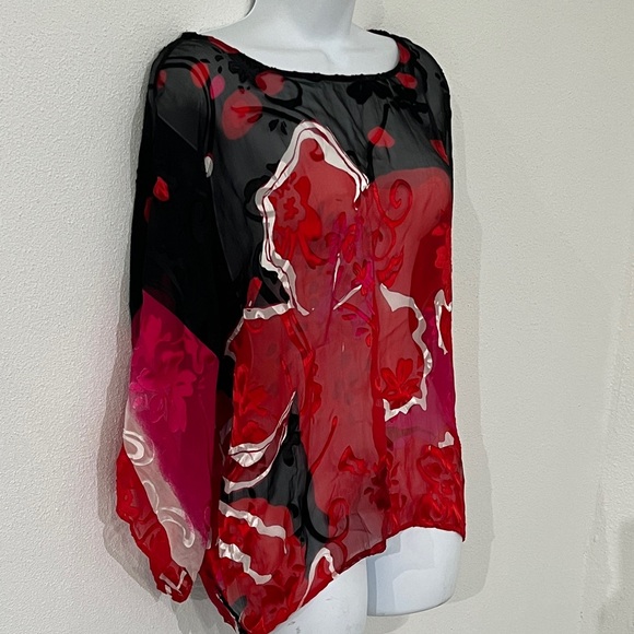 Chico's Vibrant Red and Black Sheer Blouse - Picture 2 of 5